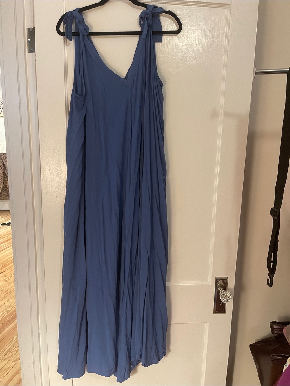 Sleeveless Blue Tie-Shoulder Maxi Dress